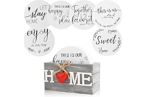 NINIVI Regalos de inauguración de la casa para decoración del hogar, posavasos de corazón de madera para bebidas, juego de 6 posavasos divertidos de 4 pulgadas con soporte para protección de mesa de café
