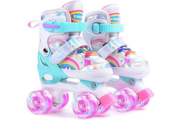 ERNAN Roller Enfant Filles et Garçons,Patin a Roulette Enfant 4 Taille Réglable, Roller Quad avec 8 Roues Lumineuses. Patins à roulettes pour Enfants pour débutants
