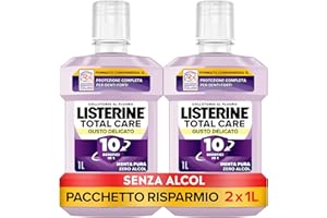 LISTERINE Total Care, Collutorio 0% alcol al gusto di Menta Pura, Collutorio senza alcool con 10 benefici in 1 per una protezione completa e denti più forti, 2x1L – Esclusiva Amazon