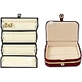 atorakushon Women's Velvet Combo Jewellery, Ring, Earrings, Necklace Organizer Box (Red & Cream) Set of 2