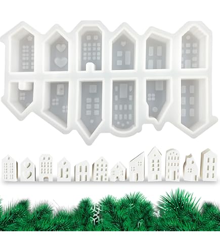 4-teilige Silikon-Gießformen Für Mini-Häuser | Kerzenhalter & Deko-Figuren Selber Machen | Für Gips, Beton, Harz (Style 1, 14x8,5 Cm)
