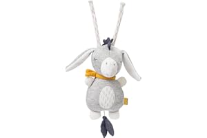 Fehn Music Box Baby fehnNatur Sleep Aid Donkey - Cuddly Toy Made of Cotton from Organic Cultivation - Melody "Brahms Lullaby" - Baby Toy for On The Go & Home - Music Toy for Babies