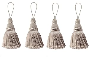 Fenghuangwu Colorful Tassel Key Tassel DIY Accessories for Curtain and Home Decoration 4 Packs (Khaki)