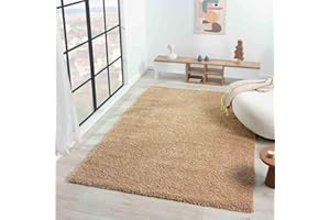 VIMODA Teppich Prime Shaggy Hochflor Langflor Einfarbig Modern Beige für Wohnzimmer, Schlafzimmer, küche, Maße:60x100 cm