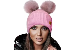 4sold Miki Donne Winter Cappello Invernale Beanie Lavorato a Maglia in Lana con Doppio Pom Pom cap Ski Snowboard Bobble