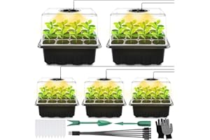ZLPBAO Mini Gewächshaus Anzucht, 5 Stück Zimmergewächshaus Anzuchtkasten mit Licht, Treibhaus Anzuchtschale mit Hoher Deckel,Vollspektrum-Wachstumslichter, 10 Etiketten 2 Werkzeuge 1 Paar Handschuhe