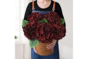 JINWOE fem st vinröda hortensior i siden, 50 cm stora verklighetstrogna blommor, halloween, jul, konstgjorda hortensior för i