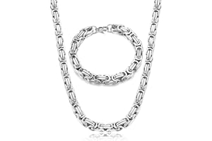 Roheafer Königskette Silber Herren Edelstahl 8mm Breite Halskette und Armband Set Dicke Schwere Bracelet Armkette Kette für Herren Länge 50-70cm