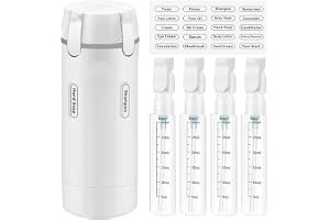 4-i-1 resedispenser, 4-pack 30 ml påfyllningsbara reseflaskor för toalettartiklar, läckagesäker bärbar behållare med skala och etikett för schampo balsam lotion kräm affärsflygningar resor gym camping