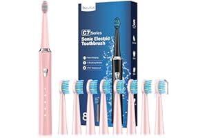 COULAX Cepillos de Dientes Electricos Sónico para Dientes Sensibles - Cepillo Electrico Adultos Infantil con 8 Cabezales, 5 Modos, Cepillos de Dientes Eléctricos Ultrasónicos, Rosa Cereza