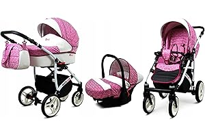 BabyLux® Bambini Passeggino Completo Set 3 in 1 - White Lux - incl. Navicella, Canna, Seggiolino Auto - Carrozzina Neonati Sistema Combinato - con Borsa fasciatoio, Copertura antipioggia ecc.