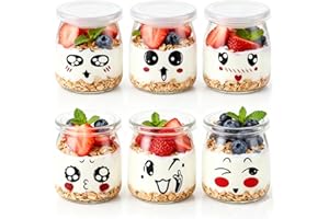 Flliberté 200 ML/136 GR Pot Yaourt, 6 Pots Yaourts avec Couvercle, Pot en Verre pour Yaourt Maison, Desserts Maison, Overnight Oats