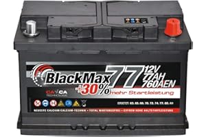 BlackMax Autobatterie 12V 77Ah 760A/EN Starterbatterie ersetzt 68Ah 70Ah 72Ah 74Ah 75Ah, kompatibel mit PKW
