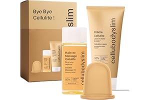 CELLUBODYSLIM Kit Anti-Cellulite Professionnel | Crème, Huile Naturelle & Ventouse | Massage Palper-Rouler | Élimine Cellulite, Raffermit & Tonifie la Peau | Ingrédients Naturels
