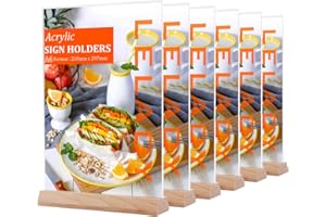 LELADY JEWELRY LELADY A4 Soporte de Sobremesa, Soporte Metacrilato A4, Titular de Menú, Acrílico Menu Soporte, para A4, 6 Unidades, Transparente