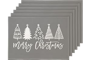 YCOLL Platzset Weihnachten 6er Set Weihnachtsdeko Tisch Tischsets Platzsets Abwaschbar Platzdeckchen Grau Weihnachtsuntersetzer für Drinnen und Draußen Esszimmer Party Dekoration 30x45cm