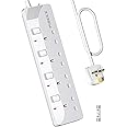 PIBEEX Extension Lead 4 Way Multi Plug Extension Sockets with Individual Switches Wall-Mounted Power Strip 3M Extension Cord 13A Fused UK Plug 3250W