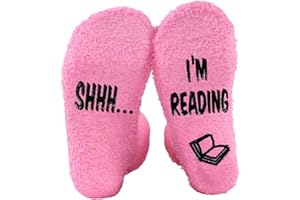 Nhemeylp Book Lover Gifts for Women Men, SHHH! I'M READING Fluffy Stocking Novelty Socks