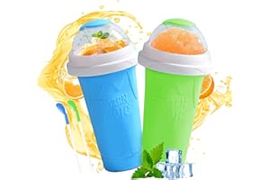 CKLHCFF Slush Becher, Slushy Maker, Slushy Maker Becher, Silicone Squeeze Cup, Quick Frozen Magic Cup, Slush Ice Becher, Slush Cup mit Strohhalmlöffel, Für DIY Cola oder Saft (Blau+Grün)