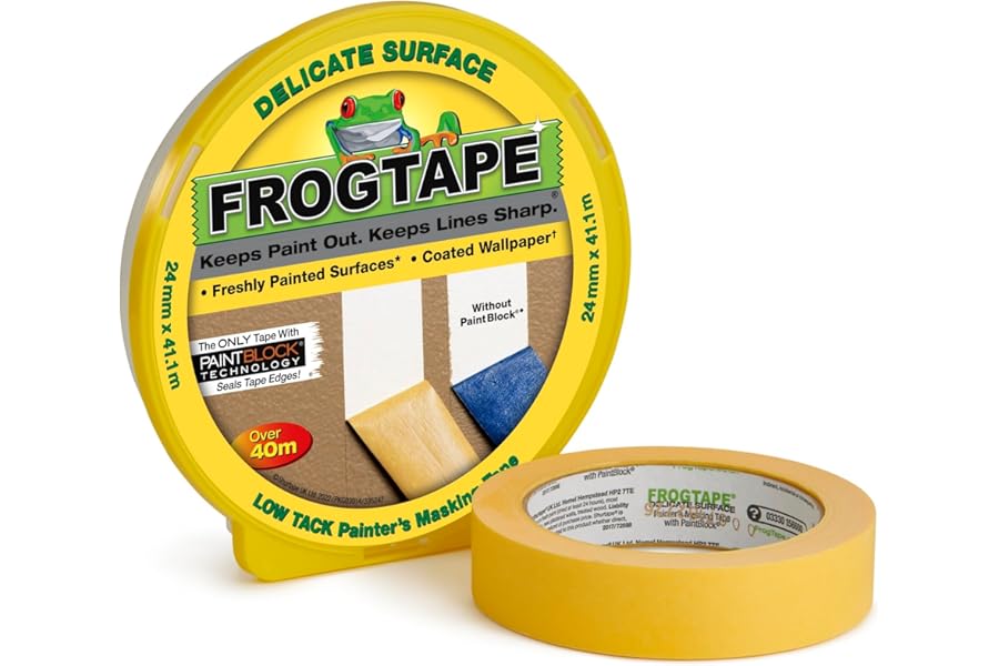 Frog Tape Yellow Delicate Surface Painters Masking Tape 24mm x 41.1m. Indoor painting and decorating for sharp lines and no paint bleed