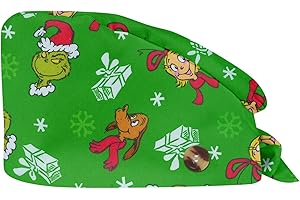 XYYYHTL Grinch Natalizio Cuffia Infermiera Cappello con Stampa Natalizia Cuffia Chirurgica con Fascia Regolabile Cappello per Dottore Infermiera Cuoco cosmetologi Cuffie Doccia Monouso