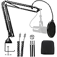 YOUSHARES Shure MV7 Boom Arm with Mic Cover Foam - Mic Windscreen and Dual Layered Mic Pop Filter for Shure MV7 USB Podcast Microphone
