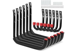 Sinoer Gancio da garage, 12 pezzi gancio da parete per garage, adatto per attrezzi da giardinaggio, scale, biciclette, oggetti di grandi dimensioni - 9,8" (25 x 23 cm) + 3,5" (12 x 8,9 cm)