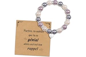 CheersLife Cadeau Femme Bracelet Pierre Naturelle pour Femme Cadeau Original Idee Cadeau Anniversaire Noël Saint Valentin Bracelet de Perle avec Pendentif en Cœur pour Maman Fille Sœur Amie Ado Couple