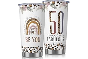 BAICAI 50th Birthday Gifts for Women Her, Personalised 50th Birthday Wine Tumbler Gifts for Women, Practical Insulated Travel Mug Gifts Female Presents Ideas for Women Best Friend, Wife, Mum