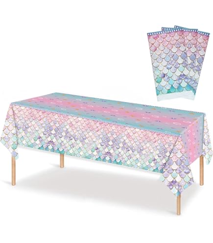 Tovaglie A Tema Sirena 4 Pezzi - 130x270cm Per Feste Compleanno Bambine | Decorazione Oceano - Foto 8