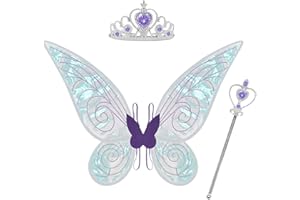 GothicBride Feenflügel Set 3 Stück Fairy Wings Erwachsene Flügel Kostüm Kinder für Karneval Geburtstag Halloween Weihnachten Party Lila