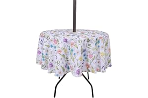 SUQ I OME Patio Outdoor Tablecloth with Umbrella Hole and Zipper,Garden Tablecloth for Host Backyard Parties, BBQs,Family Gatherings(Flora,60'' Round with Zipper)