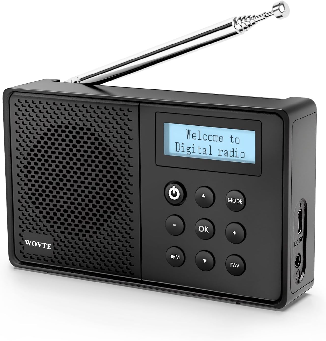 WOVTE DAB+ Digital Radio - Portable, Rechargeable & Mains Powered with Bluetooth, 40 Presets, LED Display, Alarm Clock, Sleep Timer & Headphone Socket