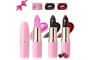 Desing Wish 3 Stück Glitzer Lippenstift Schwarzer Matte Rot Set Temperaturempfindlicher Faebverändernder Lipgloss 24 Stunden Halt Lipstick Lip Gloss Long Lasting Lip Balm Make up Damen Frauen Geschenk
