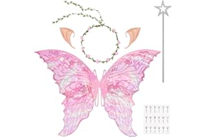 DiULi Ali Fata, 5 Pezzi con Orecchie da Elfo,Cerchietto da Fata e Bacchette di Fata a Stella, Ali di Farfalla per Adulti e Bambini, per Carnevale Halloween Natale Gioco di Ruolo Festa