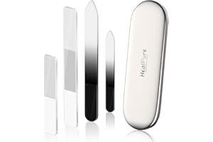 HEALPURE Lima per unghie in vetro e Shiner – 4 lime per unghie in cristallo inciso a doppia faccia e nano lucidanti, kit professionale per manicure per unghie acriliche e naturali, perfetto per donne e ragazze