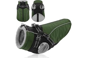 KONVINIT Cappotto Invernale per Cani Grandi con Pettorina - Giacca Impermeabile Calda con Zip Posteriore e Elementi Riflettenti