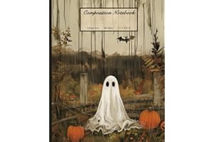 Composition Notebook College Rule: Halloween Notebook, Lonely Ghost in a Pumpkin Patch, Spooky Fall Aesthetic Journal for School Kids, Teens & Adults