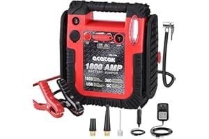 acetek 1800 Amp Starthilfe mit Luftkompressor, UltraSafe Starthilfe Powerbank 260 PSI Reifenfüller, 20000mAh 12V Auto Blei-Säure-Batterie Booster (bis zu 6L Gas oder 6L Diesel Motor) (Rot)