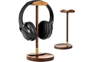 Plehood Headphone Stand for Desk, Solid Wood Gaming Headset Stand, Universal Wooden Headphone Stand Hanger, Wooden Headphone Holder with Storage Base for Airpod max and more