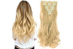 SEGO Clip in Hair Extensions 8-częściowy zestaw doczepianych włosów na całą głowę, długie kręcone/proste, odporne na ciepło, z włókna syntetycznego, dla kobiet, 43-66 cm