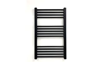 Greened House Scaldasalviette in Acciaio Inox, Finitura Lucida a Specchio, Serie Milano, Montaggio a Parete, H800mm x L400mm, Nero Opaco