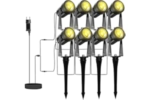 LONIUTO Focos Proyectores Exteriores LED, Set de 8 Unidades Impermeables, Iluminación con Alimentación Blanco Cálido 3000K para Jardín, Césped, Árboles y Macizos de Flores (Paquete de 8)