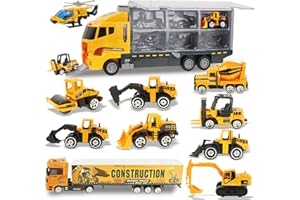 jenilily Construction Toy Vehicle Yellow Cars Model Trucks, Transporter Truck Mini Excavator Digger Dumper Tractor Toy for Kids boys Age 3 4 5