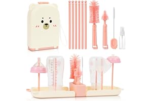 Vicloon Set de Cepillos para Biberones, 7 en 1 Kit de Cepillo Limpia Biberones Viaje con Cepillo para Biberones, Pezones & Pajitas, Dispensador de Jabón, Caja de Almacenamiento, Soporte para Secado