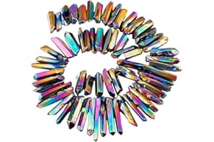 KYEYGWO Titanium Beschichtet Kristall Punkt Perlen Grobe Stein Sticks Spikes Natürliche Quarz Gebohrt 15 Zoll Strang Lose Perlen für Schmuck Machen