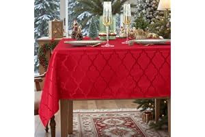 SASTYBALE Christmas Tablecloth Flower Jacquard Table Cloth Spill Proof Dust-Proof Wrinkle Free Polyester Table Cover for Xmas Santa Holiday Winter (Rectangle/Oblong, 152 x 259 CM(8-10 Seats), Red)
