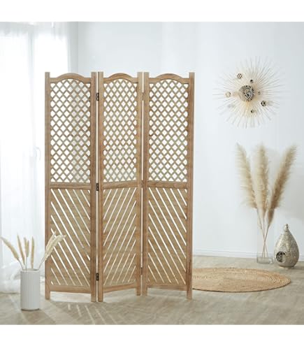 Paravent Cannage Et Bois 3 Panneaux Atmosphera - Beige