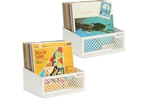 Keep Them Spinning | Porta Vinili da Parete per 50 Dischi Vinile, Mobile Vinili, Supporto e Contenitore Dischi Vinile LP con Now Playing Vinyl Stand (Bianco x 2)