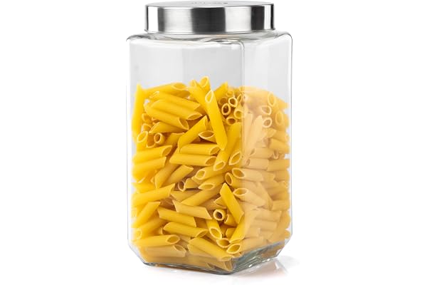 AGARO Elegant Glass Jar 2250 ml, Square Shaped, Steel Lid, Storage Glass Container, Transparent, Kitchen Organiser, Multipurpose Jar.